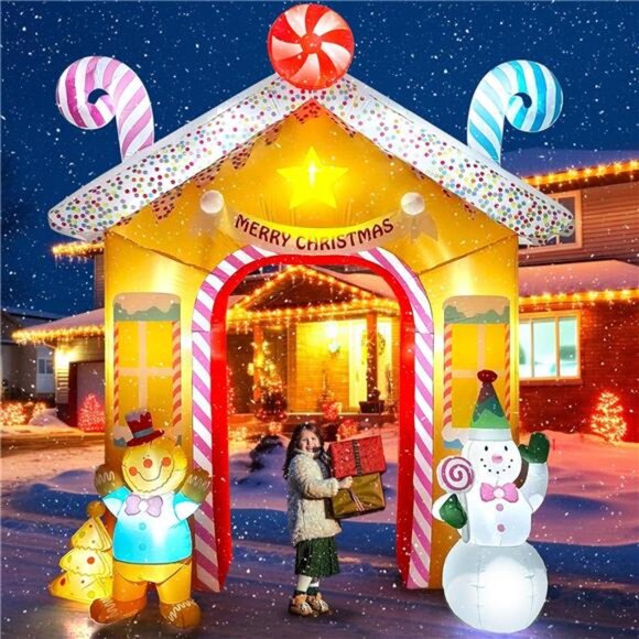 10FT Christmas Inflatables Arch for Outdoor Decoration, Xmas Gingerbread